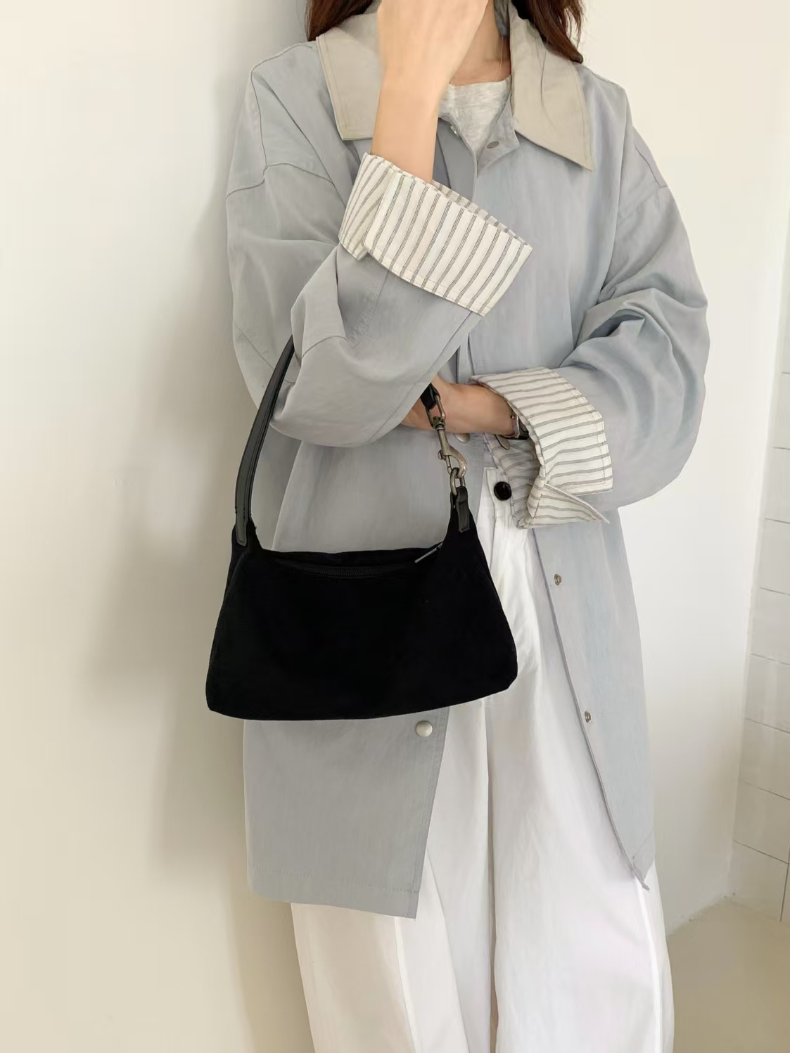 Kate Vegan Suede Microfiber  Shoulder/Crossbody Bag in black